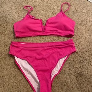Hot Pink Ribbed Bikini